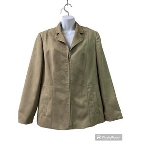 Vintage Conrad C Collection Green Faux Suede Full Zip Jacket Blazer Size 14 NEW